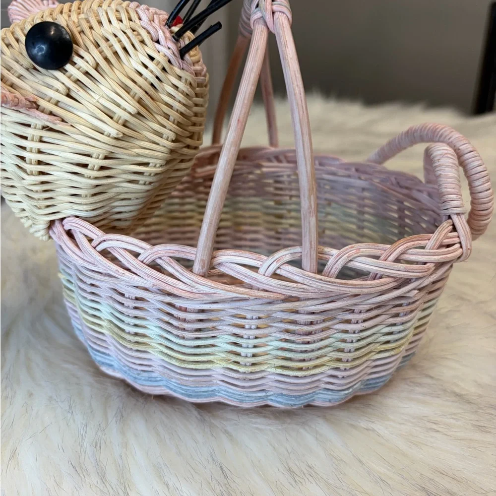 Vintage Boho Wicker Whimsical Mouse Basket